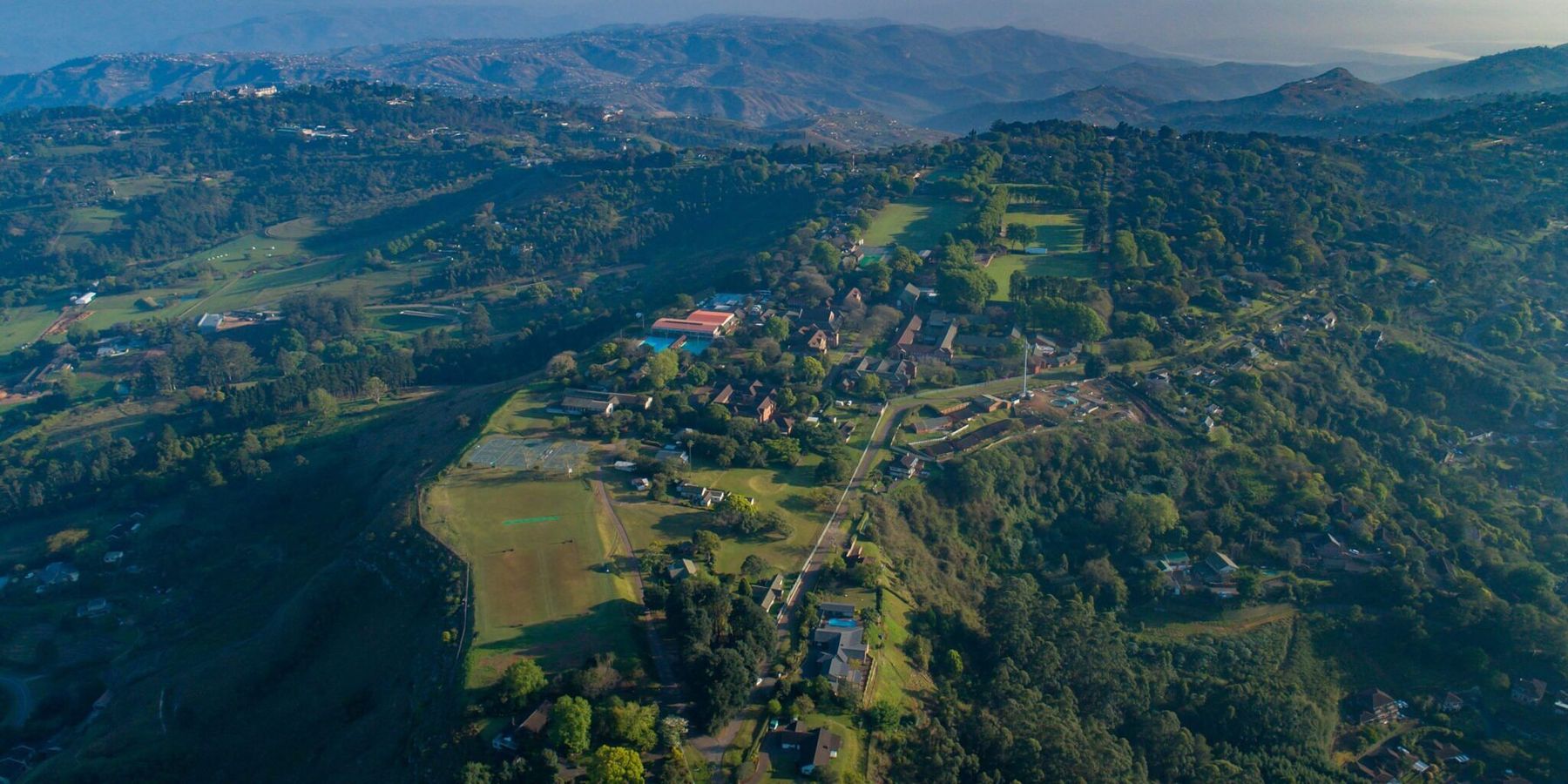 Aerial view of Kearsney College on its ridge above the valley